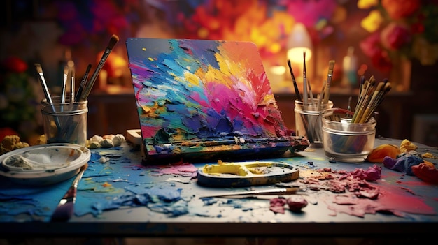 La palette di un artista piena di colori vivaci che mostrano le infinite possibilità di creatività