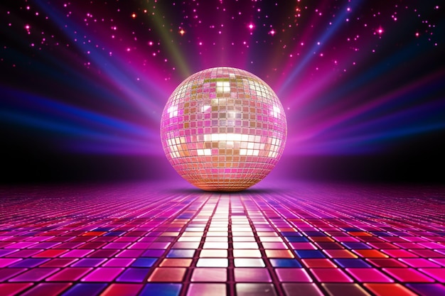 La palla della discoteca riflette luci brillanti su una pista da ballo