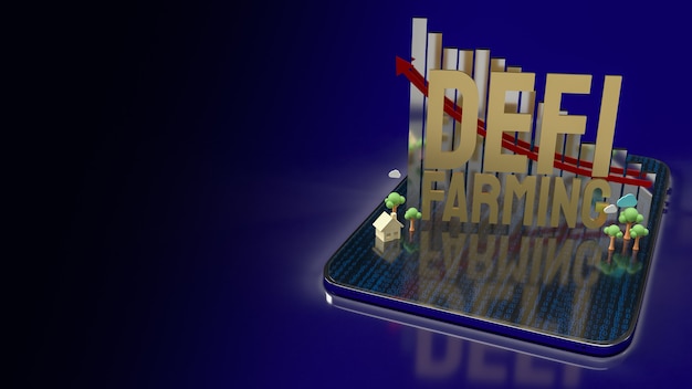 La parola agricola defi su tablet per il concetto di business di criptovaluta 3d rendering