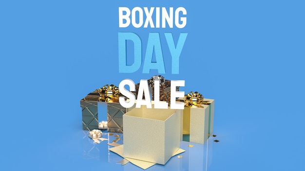 La parola Boxing Day e le scatole regalo per il rendering 3d del concetto di shopping