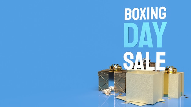 La parola Boxing Day e le scatole regalo per il rendering 3d del concetto di shopping