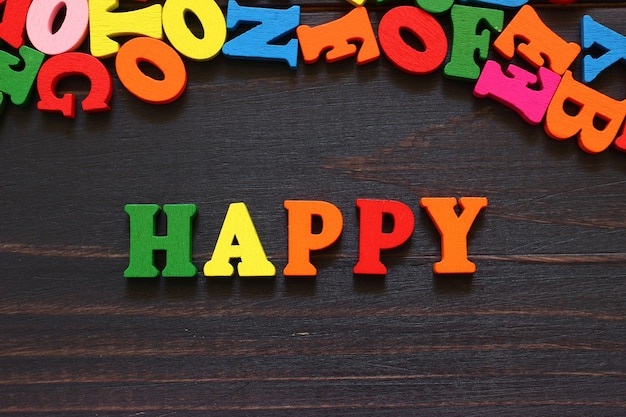 La parola felice con lettere colorate