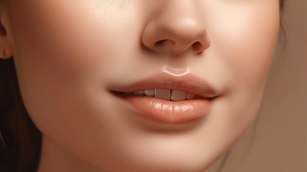 La parte inferiore del viso di una donna con un sorriso e denti bianchi generata dall'AI