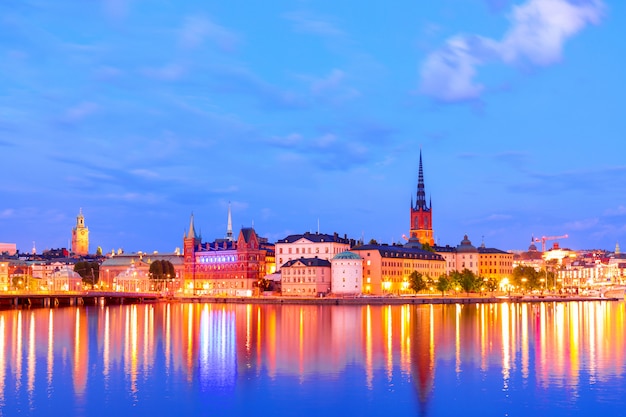 La parte vecchia di Stoccolma Gamla Stan durante il tramonto crepuscolare, Svezia.