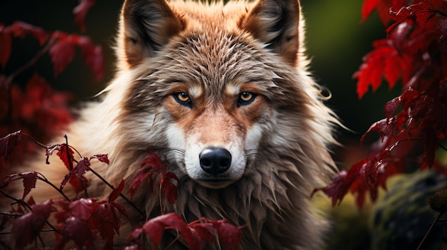 La pelliccia rossa canina selvatica osserva gli occhi della foresta di tranquillità della natura