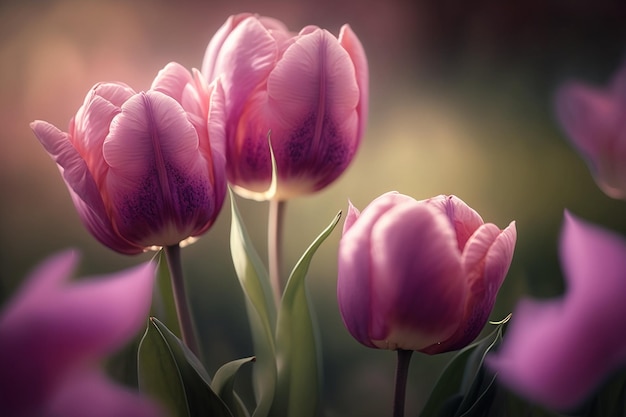 La perfezione dei petali di tulipano rosa creata con l'intelligenza artificiale generativa