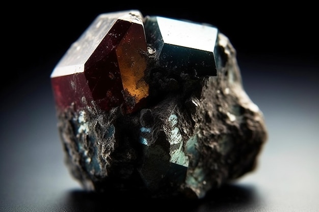 La perovskite è una rara pietra naturale preziosa su uno sfondo nero generata dall'AI.