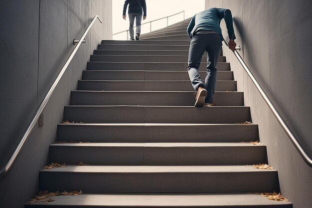 La persona sale le scale per raggiungere l'obiettivo di successo