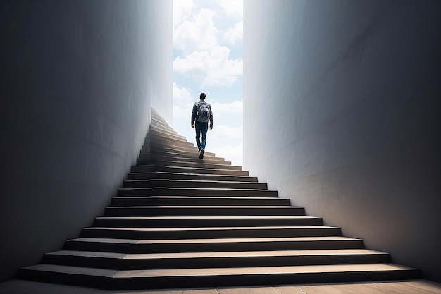 La persona sale le scale per raggiungere l'obiettivo di successo