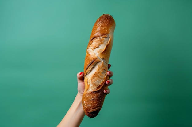 La persona sta tenendo un lungo pane marrone