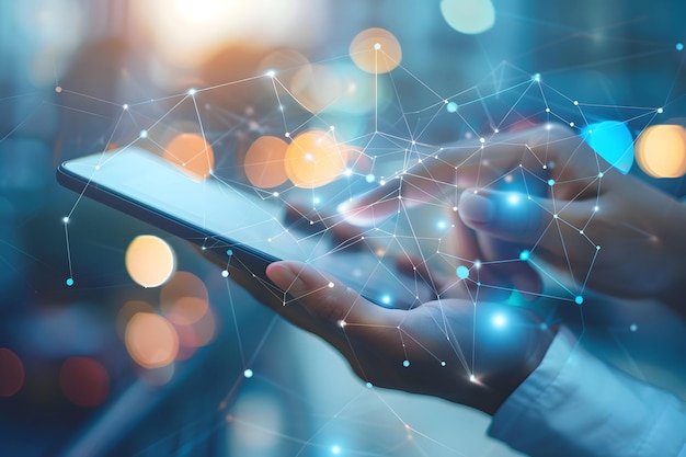 La persona utilizza la sovrapposizione di rete del tablet