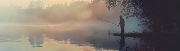 La pesca all'alba abbraccia la pacifica solitudine sul lago