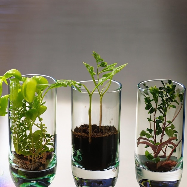 La pianta cresce in un vaso di vetro
