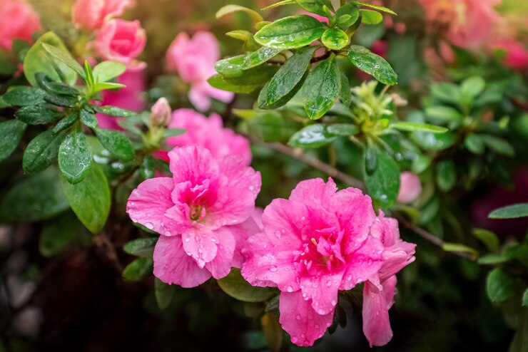 Foto la pianta dell'azalea con i fiori rosa sboccia nel giardino