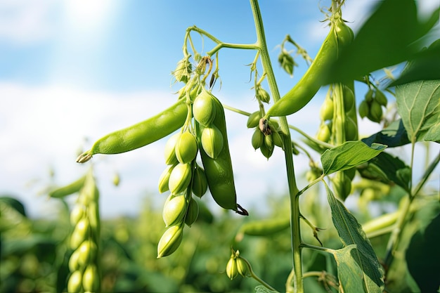 La pianta di ceci produce baccelli verdi vicino al campo