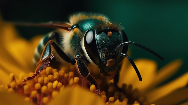 La piccola api meraviglia della natura in primo piano su un'AI generativa di fiori