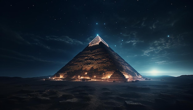 La piramide si illumina su una luna piena Angolo ultra grandangolare Fotografia commerciale per annunci turistici