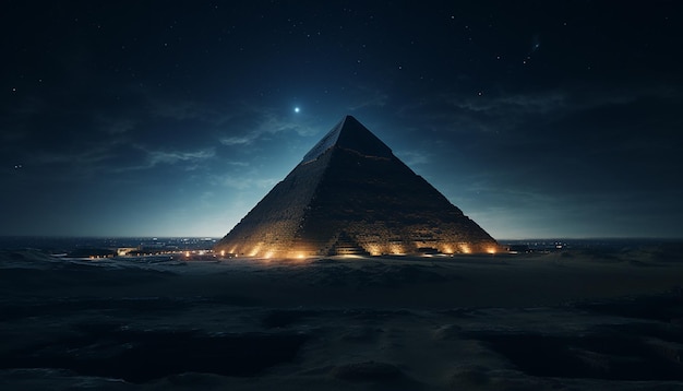 La piramide si illumina su una luna piena Angolo ultra grandangolare Fotografia commerciale per annunci turistici