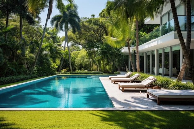 La piscina e la casa sono state progettate dall'arch.