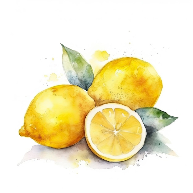 La pittura ad acquerello di quattro limoni su sfondo bianco Genera Ai