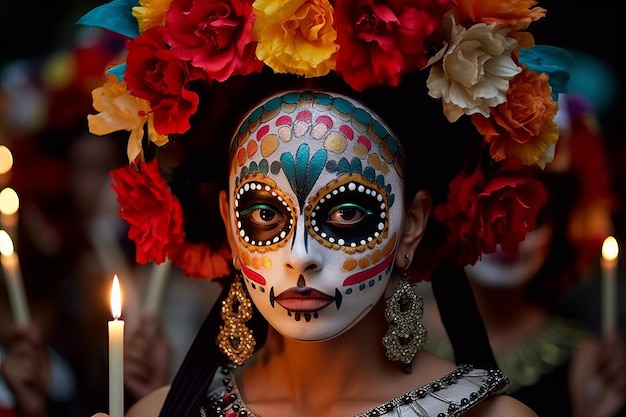 La pittura facciale multicolore celebra il Giorno dei Morti al Viva Mexico A Cultural 1