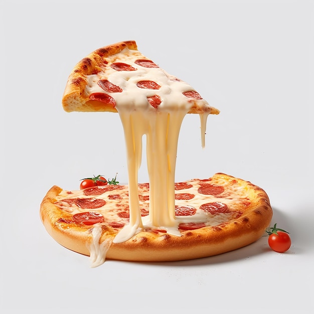 La pizza al formaggio annuncia una pizza deliziosa.