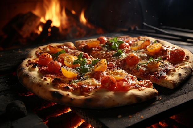 La pizza italiana è cotta nel forno a legna