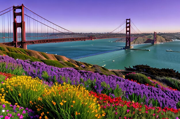 La porpora di San Francisco del ponte di Golden Gate fiorisce la California