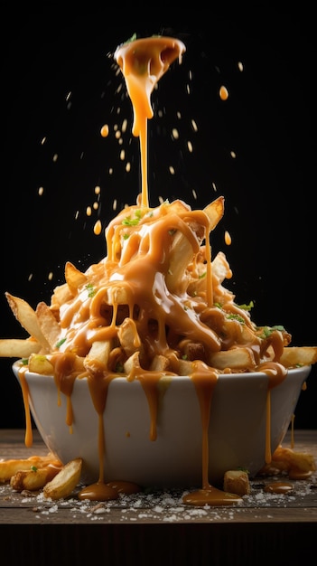 La poutine è un piatto di patatine fritte e formaggio cotta