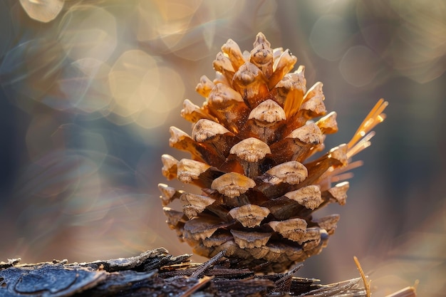 La precisione del dettaglio della natura L'apertura graduale di una conia di pino fotografata da vicino