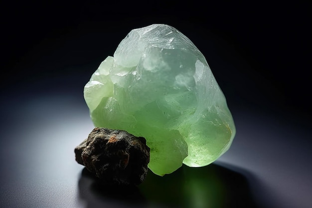 La prehnite è una rara pietra naturale preziosa su uno sfondo nero generata dall'AI.