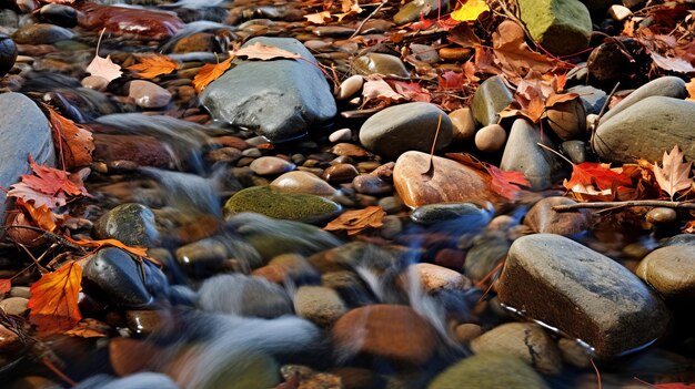 La premiata fotografia Hdr delle pietre del fiume in autunno