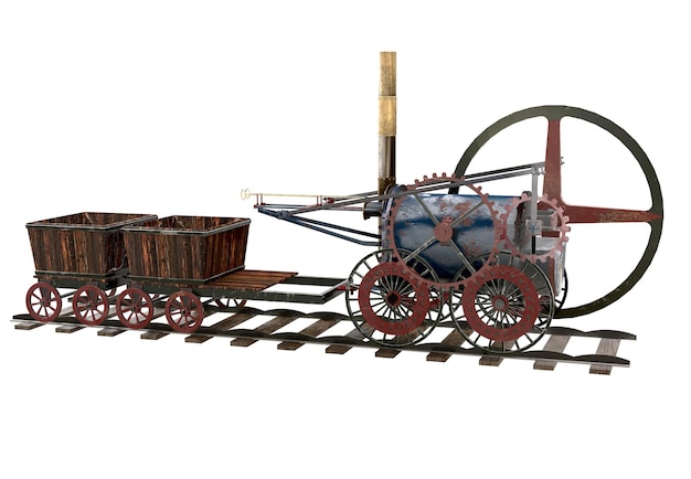 La prima locomotiva a vapore al mondo, Treywick, Inghilterra, vista a sinistra
