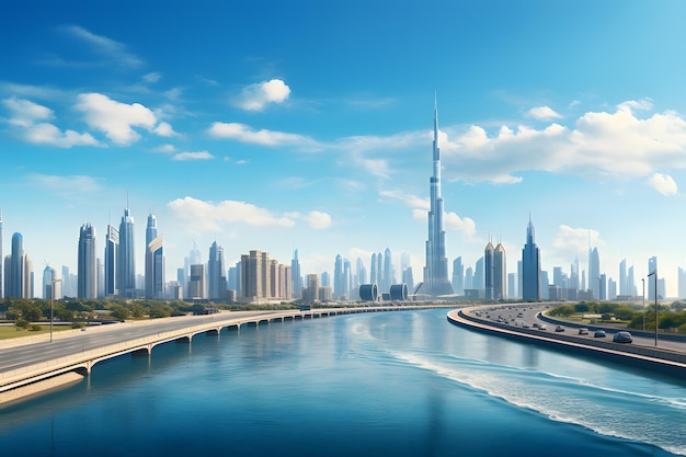 La prospettiva aerea dell'infinita strada di Dubai