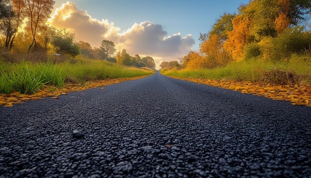 La prospettiva di una strada che si estende in lontananza sullo sfondo della natura