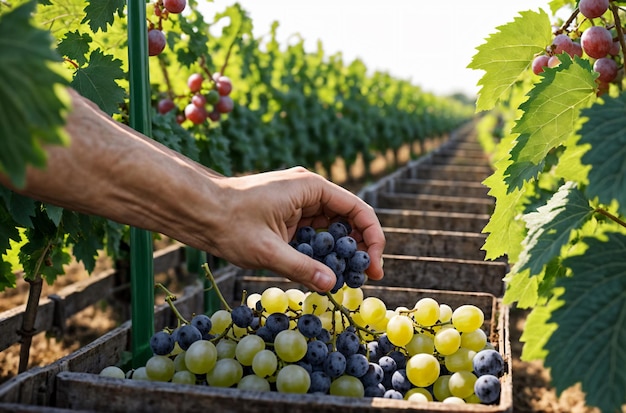 La raccolta dell'abbondante uva della natura La raccolta nella vigna