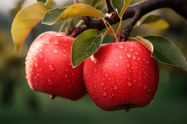 La raccolta di mele mature rosse appese a un ramo
