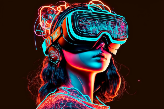 La ragazza con il concetto di metaverse di occhiali vr ha generato ai