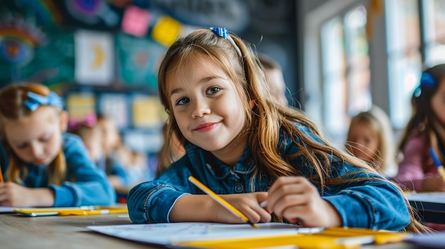 La ragazza della scuola sta scrivendo