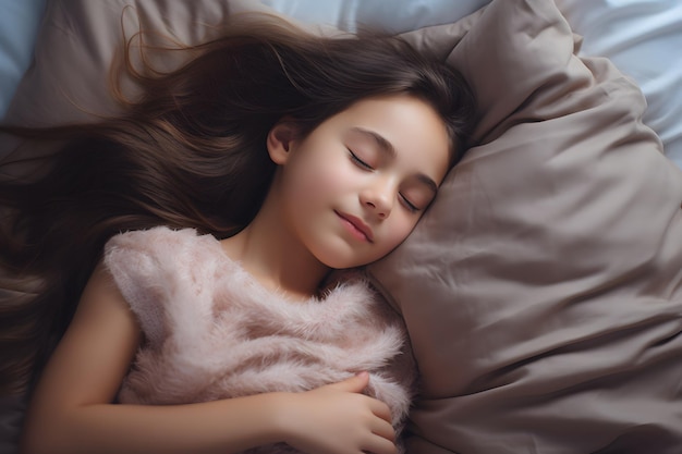 la ragazza dorme pacificamente e dolcemente nel suo letto e ha sogni favolosi un sonno piacevole e sano