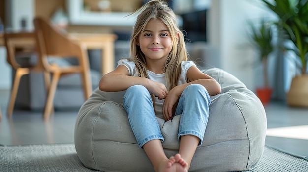 La ragazza è seduta su una poltrona morbida e confortevole Ai generativa
