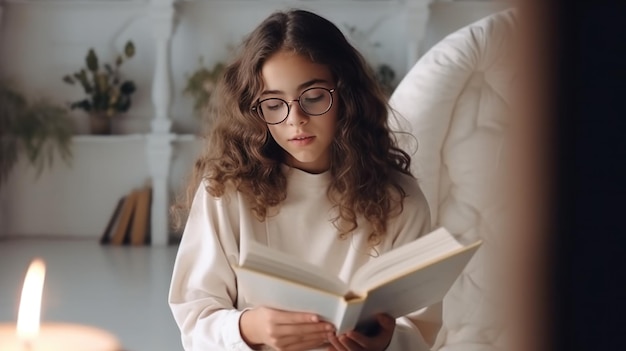 La ragazza legge il libro Illustrazione AI GenerativexA