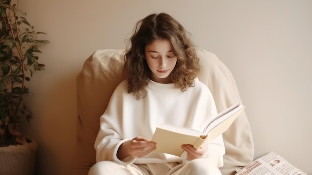 La ragazza legge il libro Illustrazione AI GenerativexA