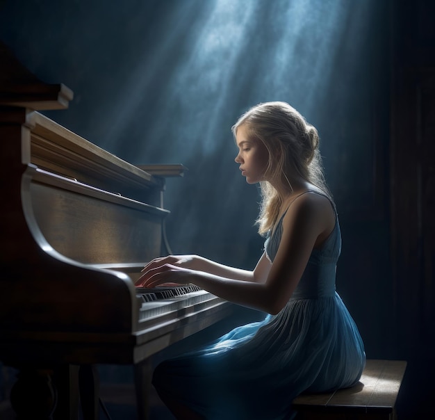 La ragazza suona il pianoforte Genera Ai