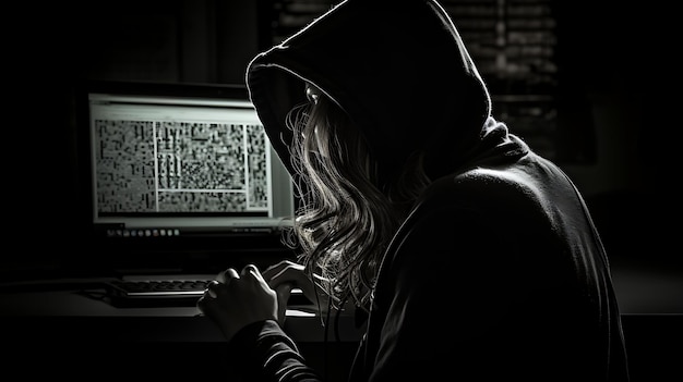 La rappresentazione di Shawow di un hacker anonimo di fronte a un monitor di comando