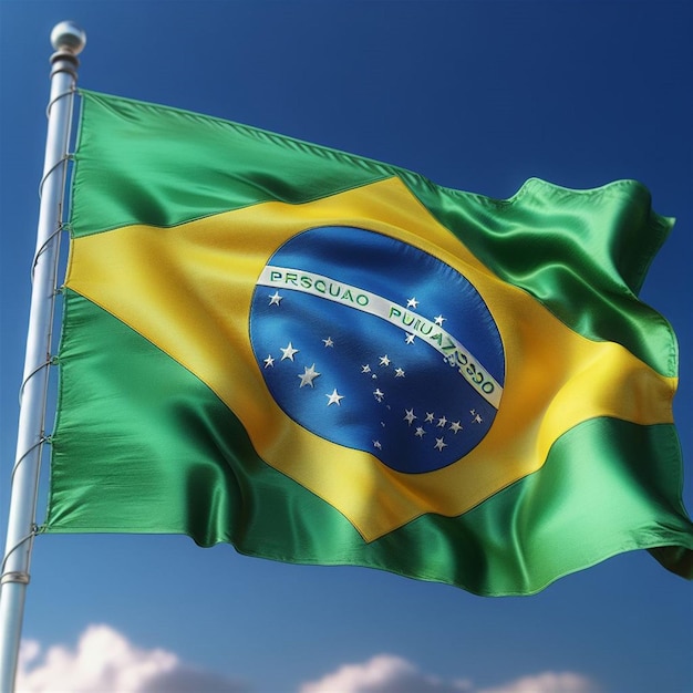 La reale bandiera del Brasile che sventola nel cielo