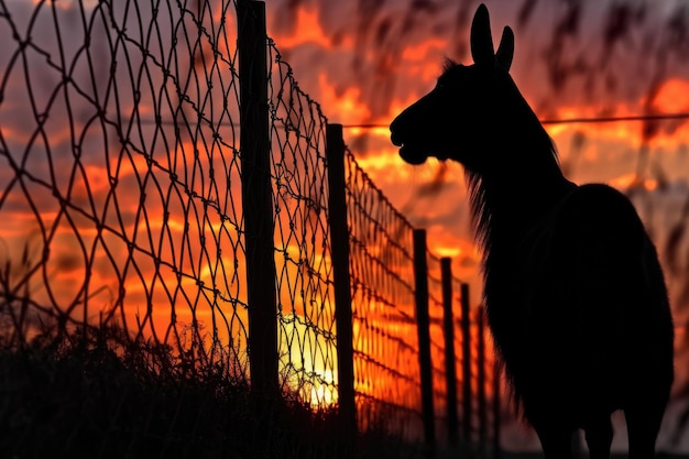 La recinzione della capra che colpisce la testa al tramonto