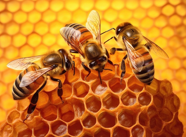 La regina apis mellifera contrassegnata da puntini e api operaie intorno alla sua vita di colonia di api