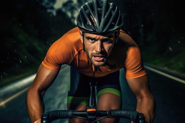 La resistenza di un ciclista mentre corre lungo una strada panoramica. IA generativa