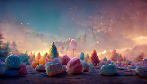 La rete neurale della foresta di marshmallow fantasy ha generato l'arte